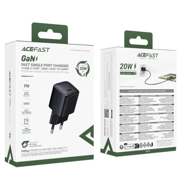 USB-C GaN PD 20W sienas lādētājs - melns