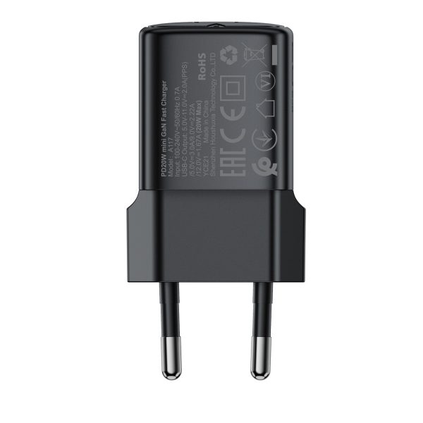USB-C GaN PD 20W sienas lādētājs - melns