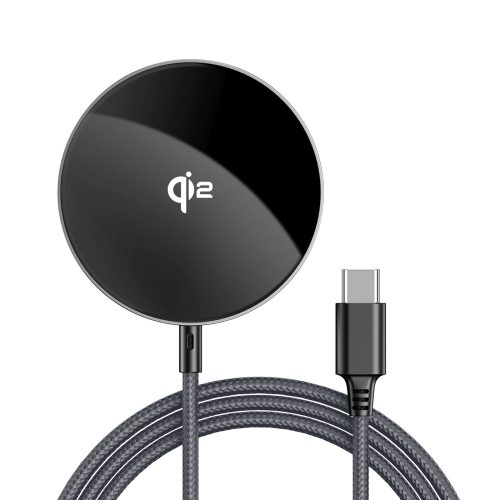 Magnētiskais induktīvais lādētājs ar USB-C Qi2 kabeli 15W 1.2m - melns