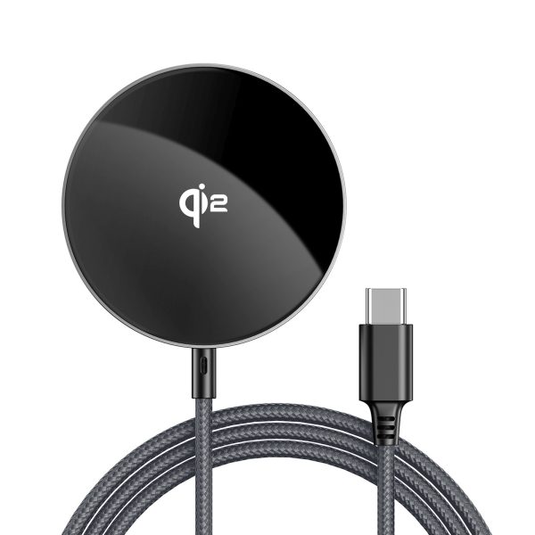 Magnētiskais induktīvais lādētājs ar USB-C Qi2 kabeli 15W 1.2m - melns