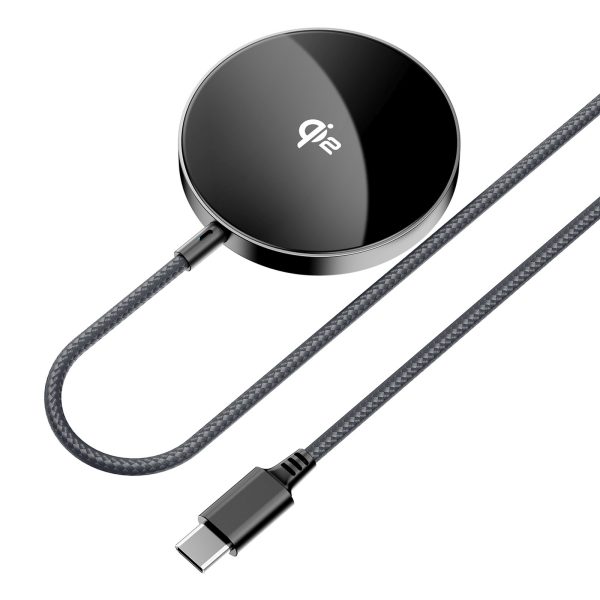 Magnētiskais induktīvais lādētājs ar USB-C Qi2 kabeli 15W 1.2m - melns
