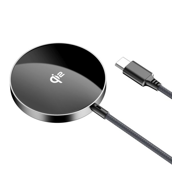 Magnētiskais induktīvais lādētājs ar USB-C Qi2 kabeli 15W 1.2m - melns