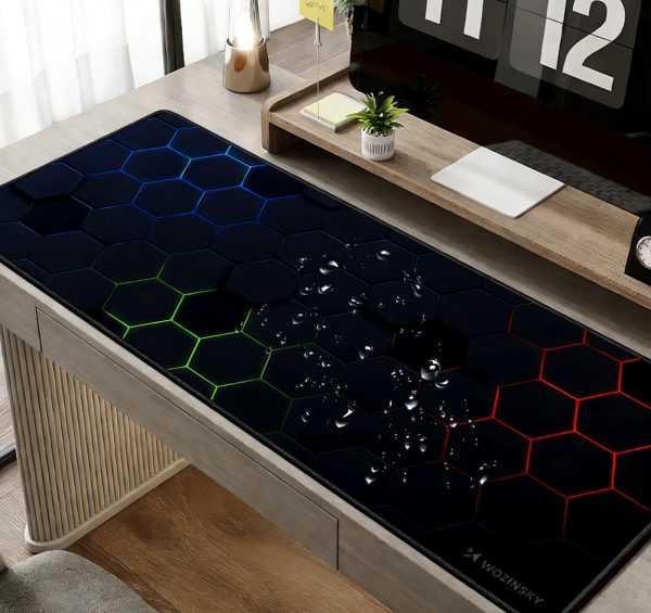 Ūdensizturīgs spēļu galda paliktnis 800x300 mm - melni sešstūri