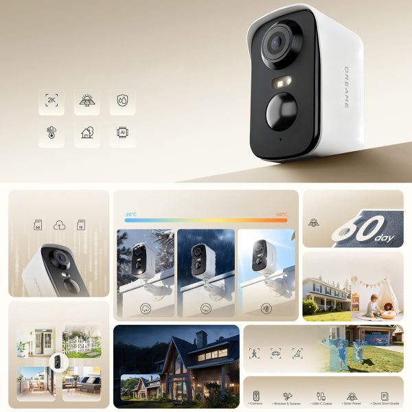Āra drošības kamera ar saules paneli 2.5K 4MP WiFi 5200mAh - balta