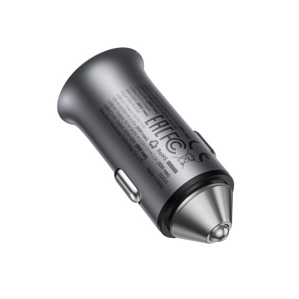 USB-A USB-C 95W automašīnas lādētājs - pelēks