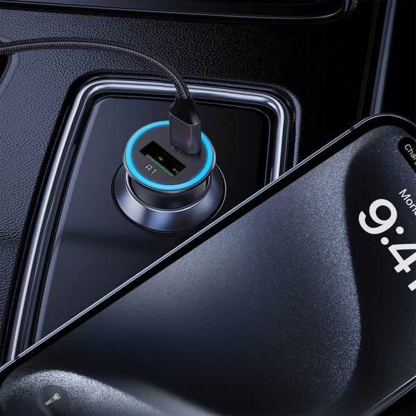 USB-A USB-C 95W automašīnas lādētājs - pelēks