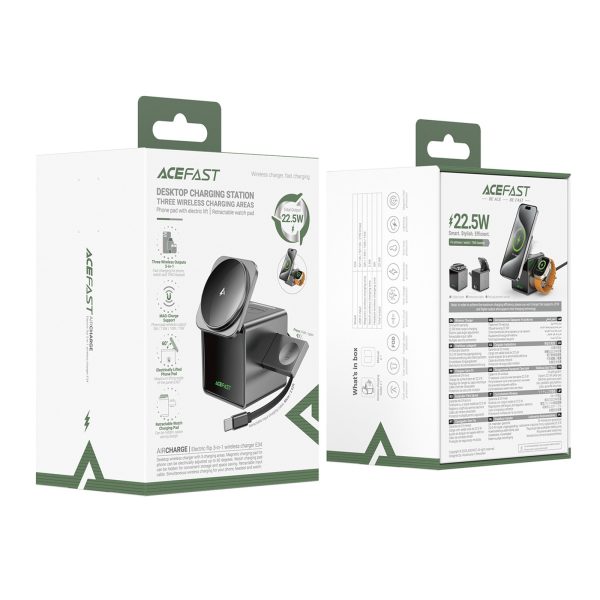 3-in-1 induktīvais lādētājs viedtālrunim, viedpulkstenim, austiņām ar vadu 22,5 W - pelēks