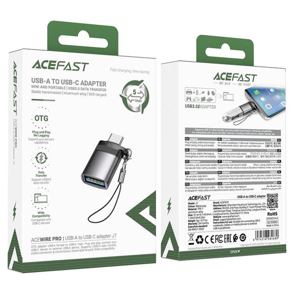USB-A uz USB-C adapteris — pelēks