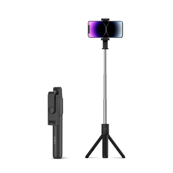 Pašbildes nūjas mini statīvs 360 grādu Bluetooth fotoattēliem - melns
