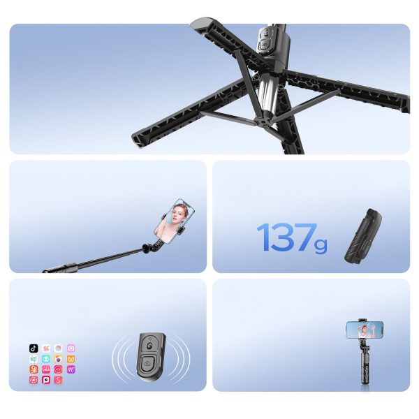 Pašbildes nūjas mini statīvs 360 grādu Bluetooth fotoattēliem - melns
