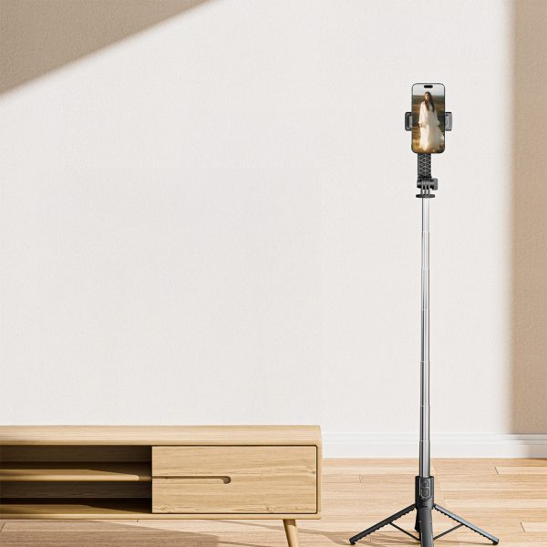Pašbildes nūjas mini statīvs 360 grādu Bluetooth fotoattēliem - melns