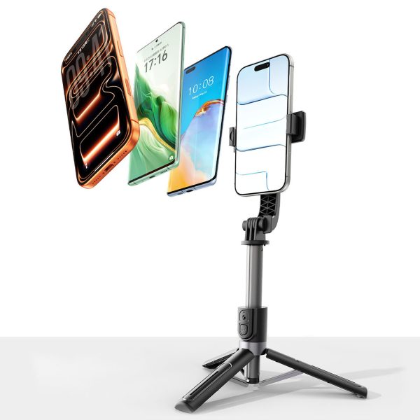 Pašbildes nūjas mini alumīnija statīvs ar Bluetooth 360 grādu rotāciju - melns