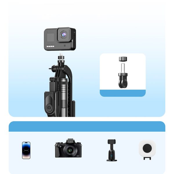 Selfiju nūjas statīvs 1/4 collu tālruņa kamerai ar 360 grādu rotāciju un Bluetooth - melns