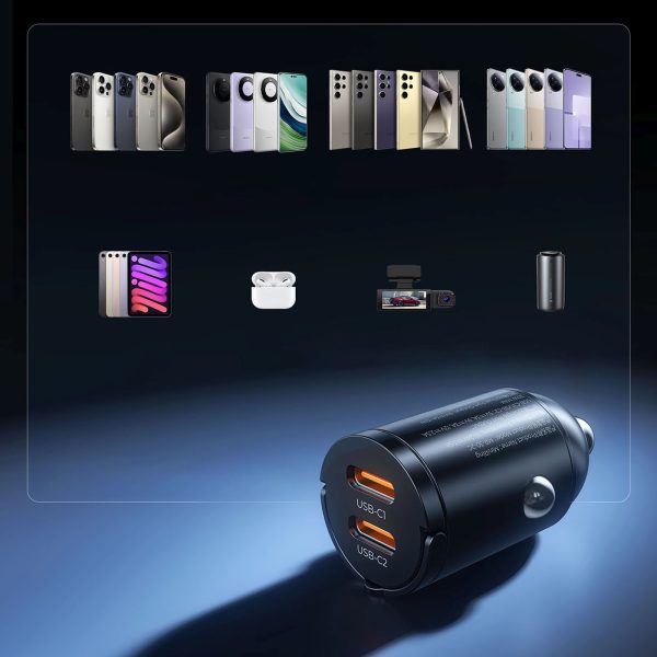 USB-C 30W automašīnas lādētājs - melns