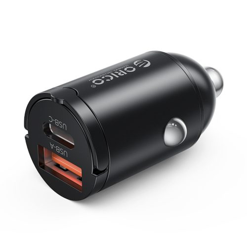 USB-A USB-C 30W automašīnas lādētājs - melns