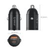 USB-A USB-C 30W automašīnas lādētājs - melns