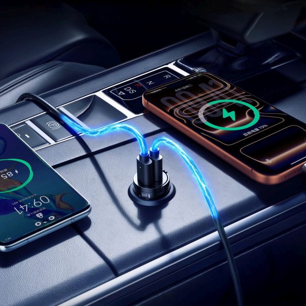 USB-A USB-C 30W automašīnas lādētājs - melns