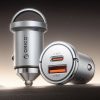USB-A USB-C 45W automašīnas lādētājs - sudrabs