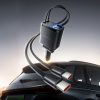 45 W USB-A USB-C automašīnas lādētājs ar ievelkamiem USB-C kabeļiem - melns