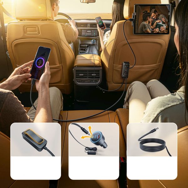 USB-A USB-C automašīnas lādētājs ar 108 W pagarinātāju - melns
