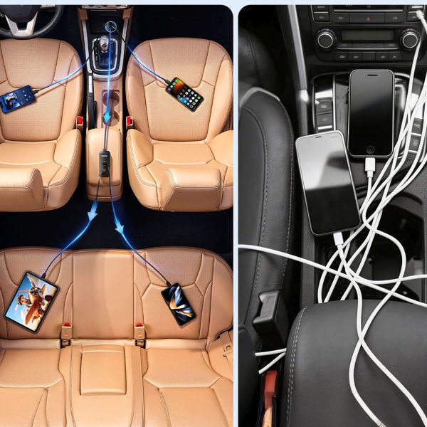 USB-A USB-C automašīnas lādētājs ar 108 W pagarinātāju - melns