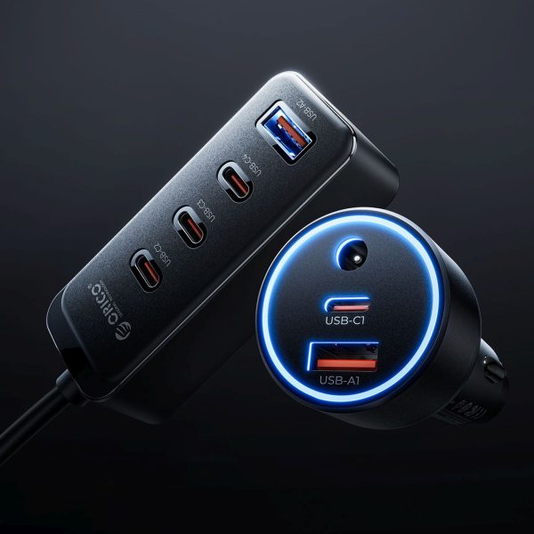 USB-A USB-C automašīnas lādētājs ar 108 W pagarinātāju - melns