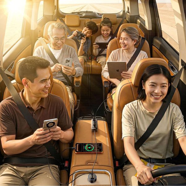 USB-A USB-C automašīnas lādētājs ar 108 W pagarinātāju - melns