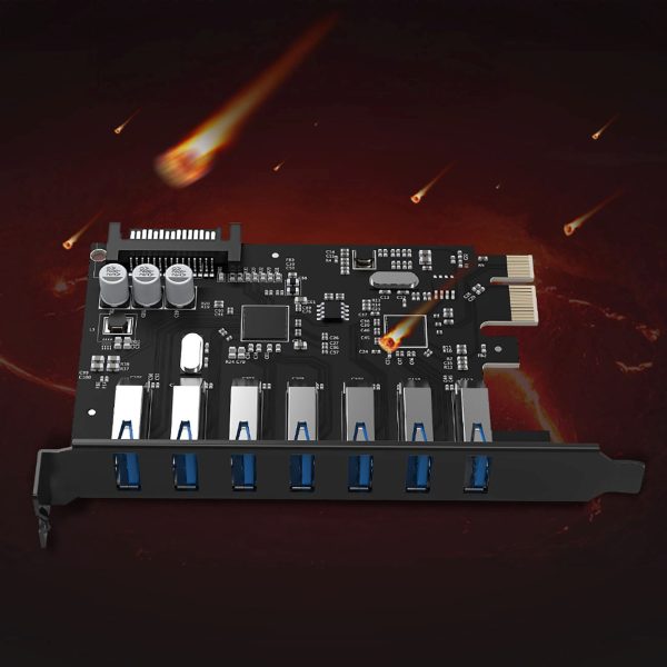 PCI-E paplašināšanas karte - 7x USB 3.0 galda datoram - melna