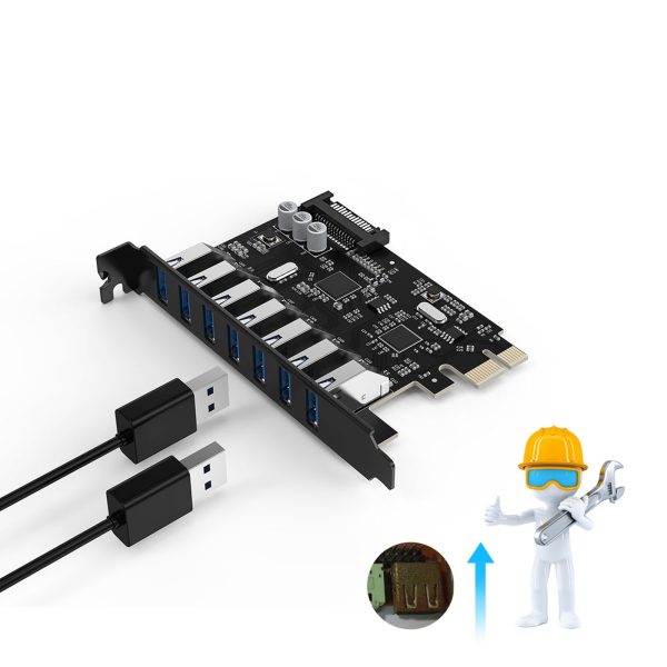PCI-E paplašināšanas karte - 7x USB 3.0 galda datoram - melna