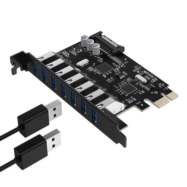 PCI-E paplašināšanas karte - 7x USB 3.0 galda datoram - melna