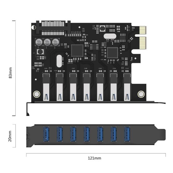 PCI-E paplašināšanas karte - 7x USB 3.0 galda datoram - melna
