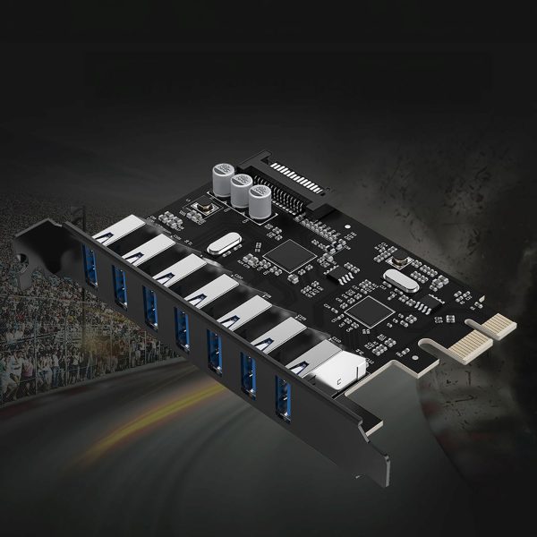 PCI-E paplašināšanas karte - 7x USB 3.0 galda datoram - melna