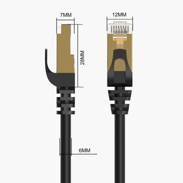 Apaļš LAN CAT7 10Gbps RJ45 interneta tīkla kabelis 2m - melns