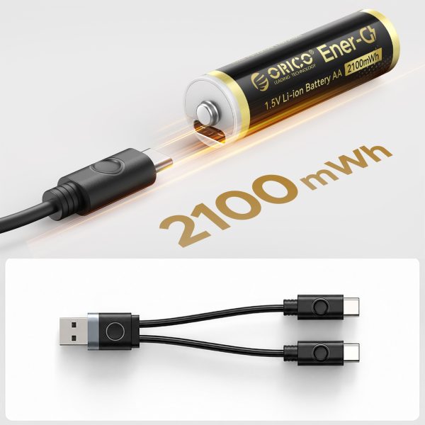Uzlādējamas litija baterijas AA 1,5 V 2100mWh USB-C ar uzlādes kabeli - 2 gab.