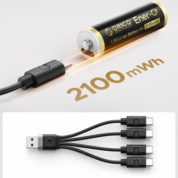 Uzlādējamas litija baterijas AA 1,5 V 2100mWh USB-C ar uzlādes kabeli - 4 gab.