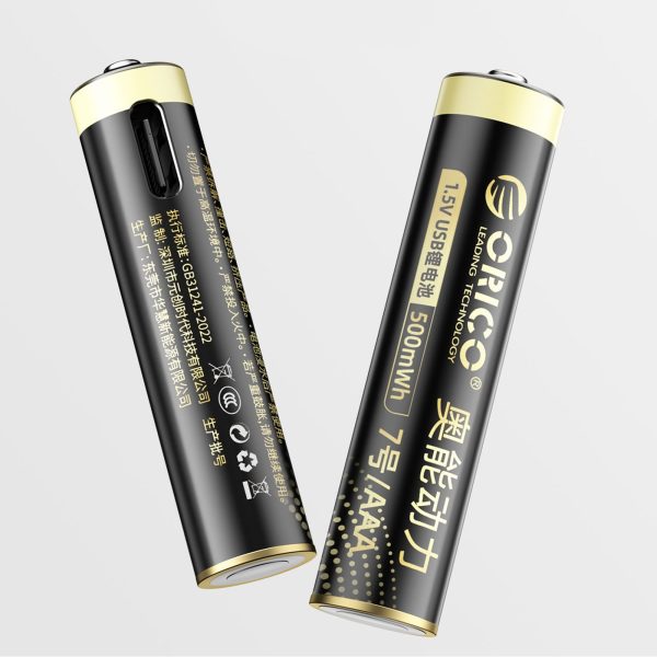 Uzlādējamas litija baterijas AAA 1,5 V 500 mWh USB-C ar uzlādes kabeli - 2 gab.