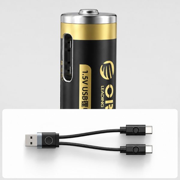 Uzlādējamas litija baterijas AAA 1,5 V 500 mWh USB-C ar uzlādes kabeli - 2 gab.