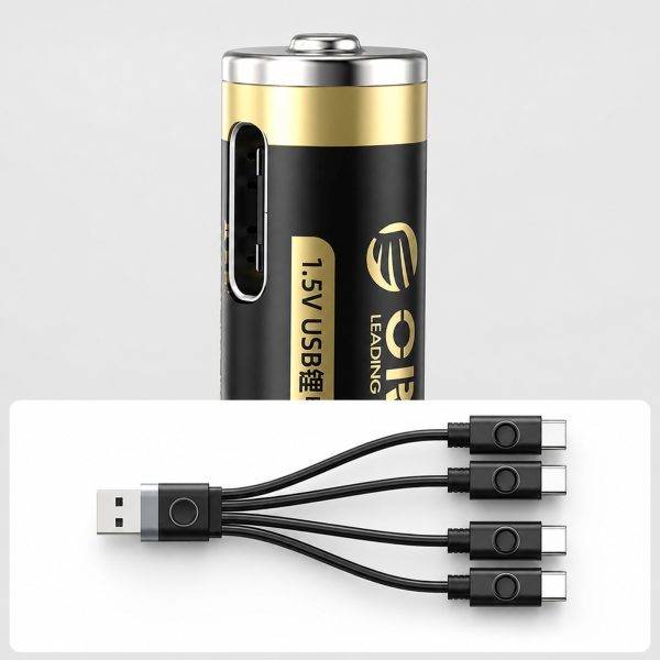 Uzlādējamas litija baterijas AAA 1,5 V 500 mWh USB-C ar uzlādes kabeli - 4 gab.