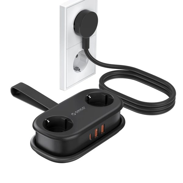 5-in-1 AC USB-A USB-C GaN 20W strāvas pagarinātājs - melns