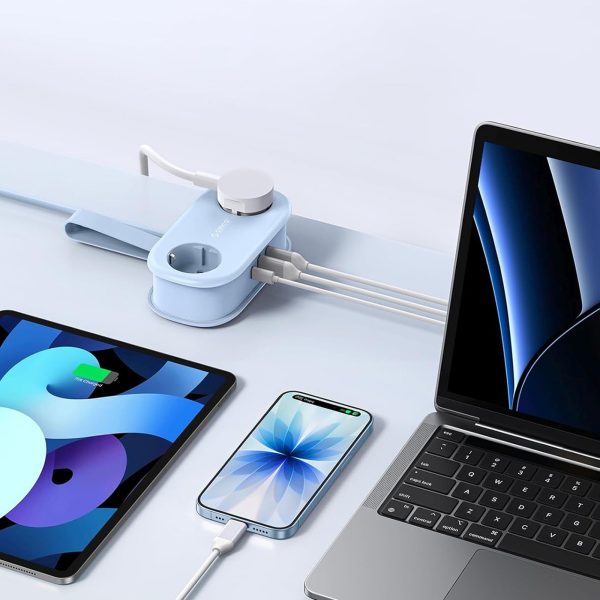 5-in-1 AC USB-A USB-C GaN 20W strāvas pagarinātājs - zils