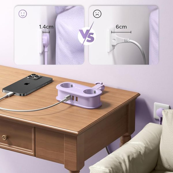 5-in-1 AC USB-A USB-C GaN 20W strāvas pagarinātājs - violets