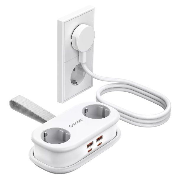 6-in-1 AC USB-A USB-C GaN 65W strāvas pagarinātājs - balts