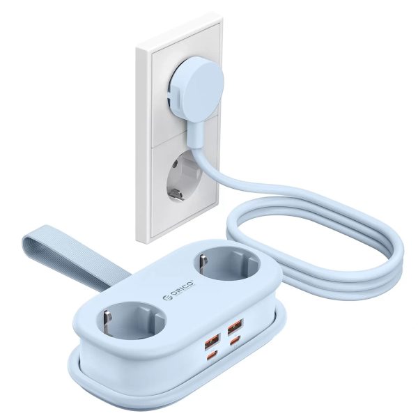 6-in-1 AC USB-A USB-C GaN 65W strāvas pagarinātājs - zils