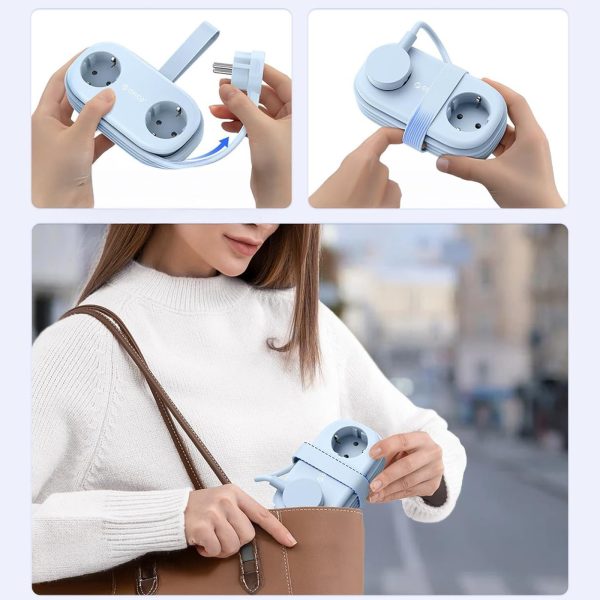 6-in-1 AC USB-A USB-C GaN 65W strāvas pagarinātājs - zils