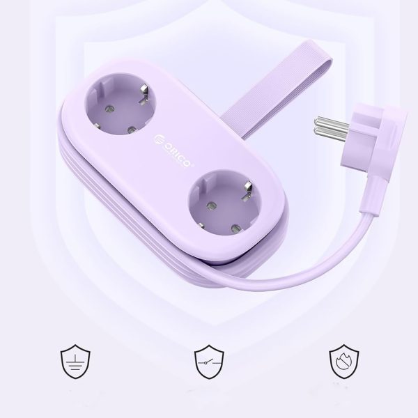 6-in-1 AC USB-A USB-C GaN 65W strāvas pagarinātājs - violets