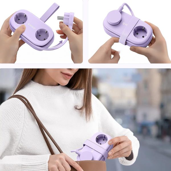 6-in-1 AC USB-A USB-C GaN 65W strāvas pagarinātājs - violets