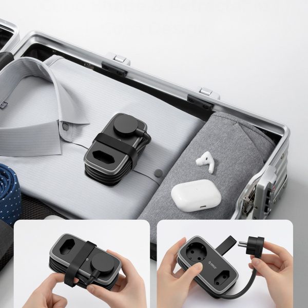 5-in-1 AC USB-A USB-C 15.5W strāvas pagarinātājs - melns