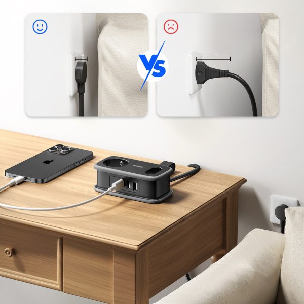 5-in-1 AC USB-A USB-C 15.5W strāvas pagarinātājs - melns
