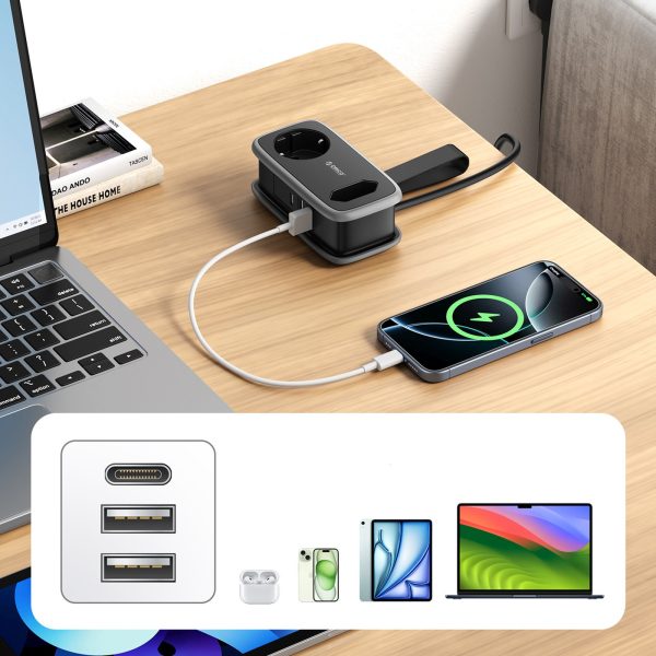 5-in-1 AC USB-A USB-C 15.5W strāvas pagarinātājs - melns
