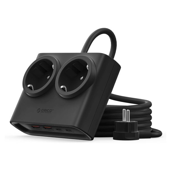 6-in-1 AC USB-A USB-C 25W strāvas pagarinātājs - melns